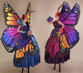 Fairy Tale themed entertainment Living BUTTERFLY STILTS -GARDEN PERFORMERS TO HIRE UK